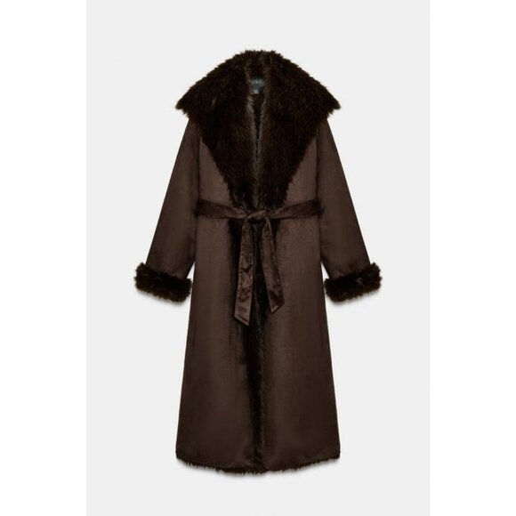 ZARA BELTED FAUX FUR COAT ZW COLLECTION - Picture 6 of 8